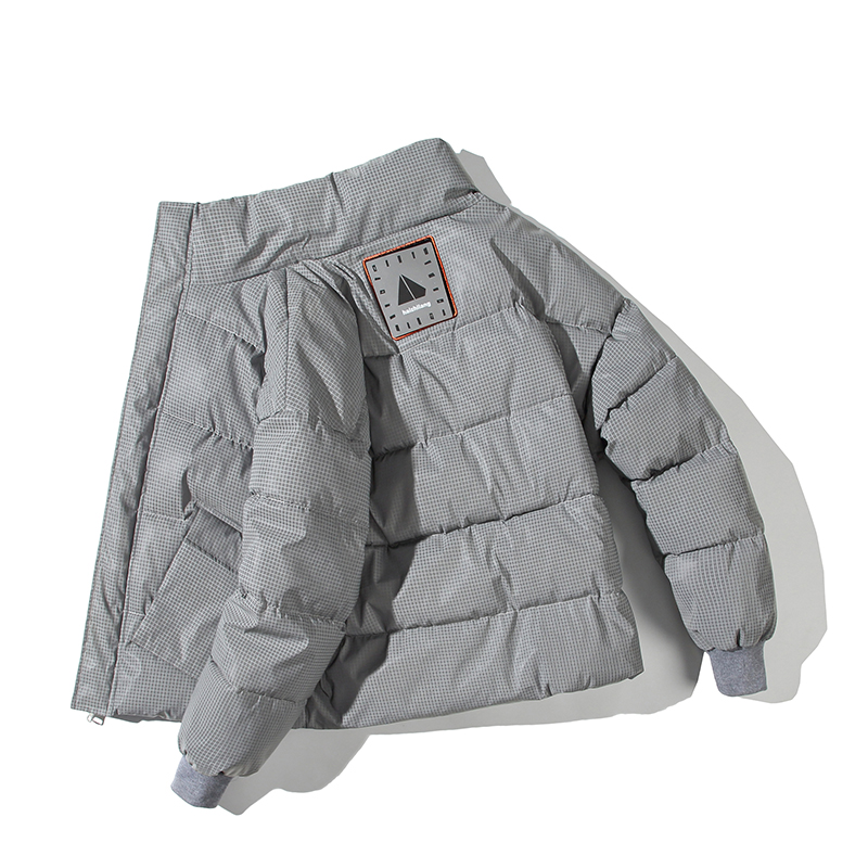 冬季男士反光千鸟格立领棉衣拉链休闲短款加厚外套C203-1039-P128，男装棉衣，电商C208A