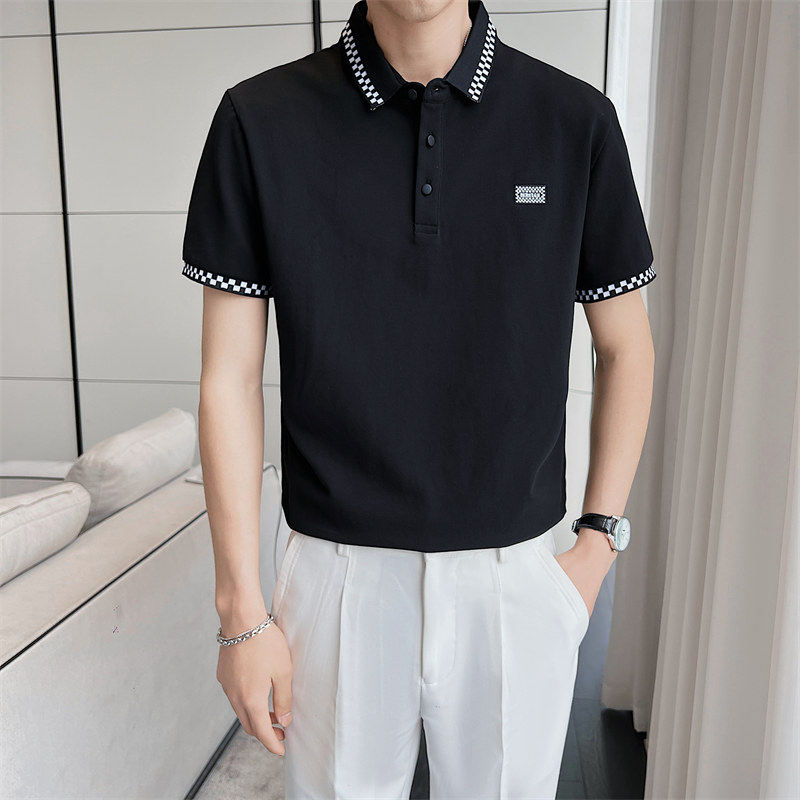 夏季男士休闲短袖T恤轻熟风高品质抖音直播款格子翻领Polo衫8807,男装T恤,电商C208A