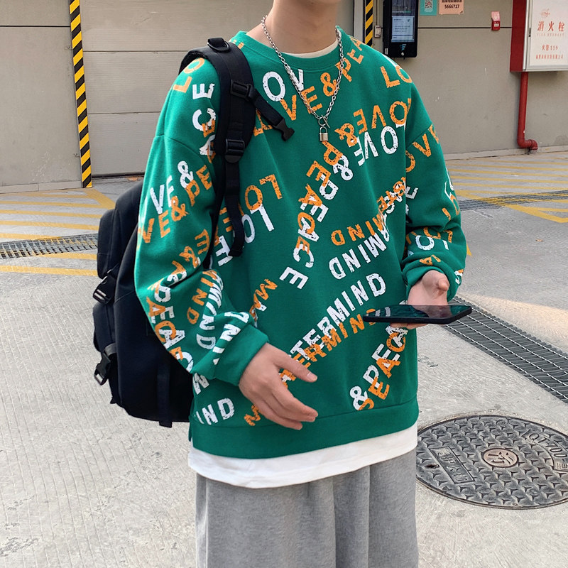 2025新款无帽男生卫衣ins潮牌港风圆领宽松潮流百搭上衣服春3017图片
