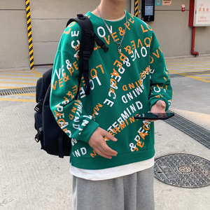 2025新款无帽男生卫衣ins潮牌港风圆领宽松潮流百搭上衣服春3017图片