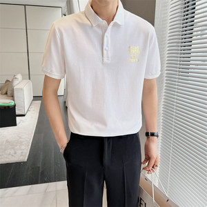 2025夏季青少年短袖印花Polo衫时尚百搭黑色半袖t恤C203A-8803P58图片