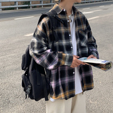 格子衬衫男长袖宽松港风2025春季新款衬衣韩版ins百搭上衣潮3014，男装衬衫，电商C208A