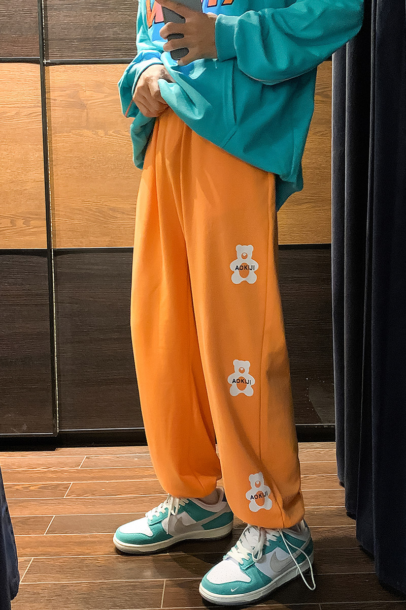 小熊印花裤子男韩版潮流抽绳束脚休闲裤秋季百搭ins九分裤6646,男装休闲裤,电商C208A