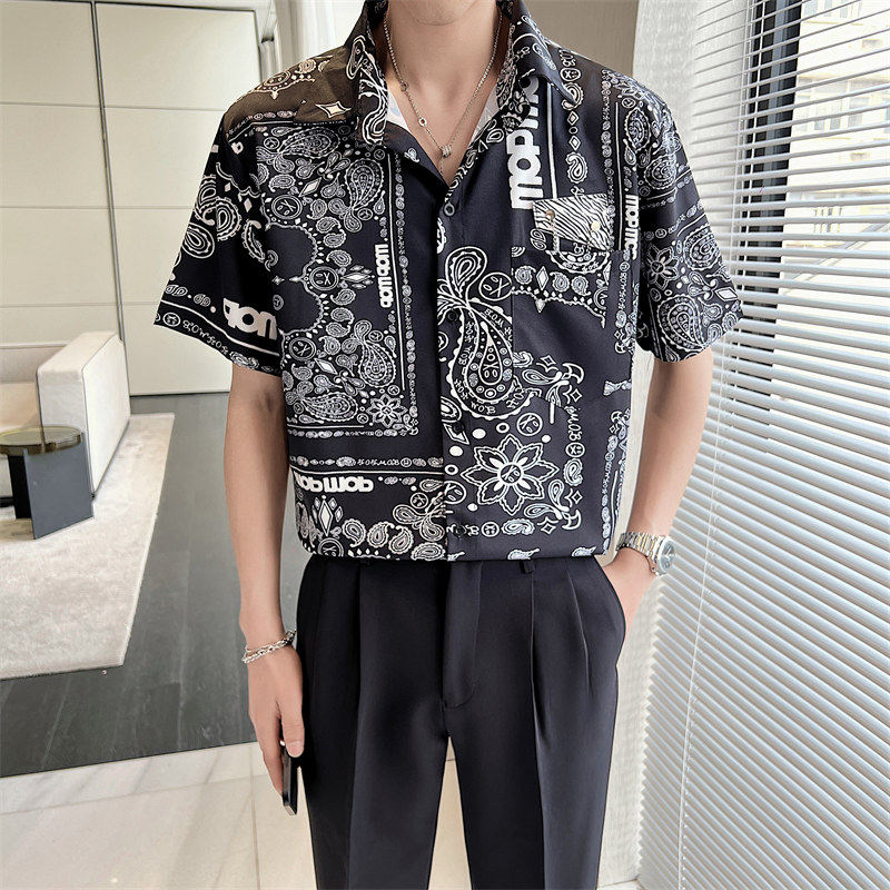 2025夏季新款男士印花短袖衬衫超薄碎花休闲上衣C203A-8811-P58,男装T恤,电商C208A