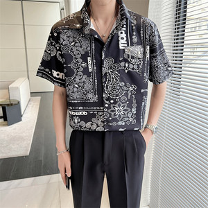 2025夏季新款男士印花短袖衬衫超薄碎花休闲上衣C203A-8811-P58图片