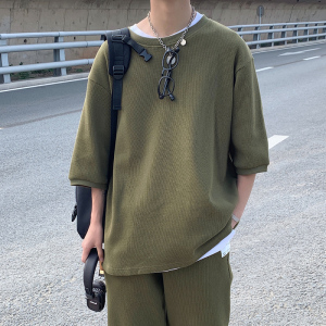 短袖上衣服男潮流百搭ins港风嘻哈潮牌华夫格t恤夏季新款半袖3012
