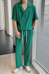 轻熟风夏季短袖长裤纯色套装抖音直播男士休闲两件套C203A-8813图片