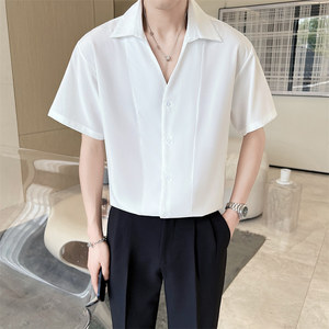 2025年夏季青春流行男生V领短袖衬衫绿色百搭衬衣C203A-8820-P58