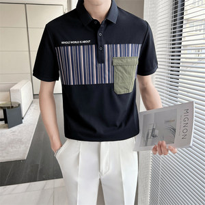 帅气百搭青年男生翻领休闲Polo衫夏季拼色潮流T恤男C203A-8814P58图片
