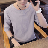 2025夏季棉麻新款短袖T恤衫男风大码休闲衬衫C203A-8099-P35，男装T恤，电商C208A