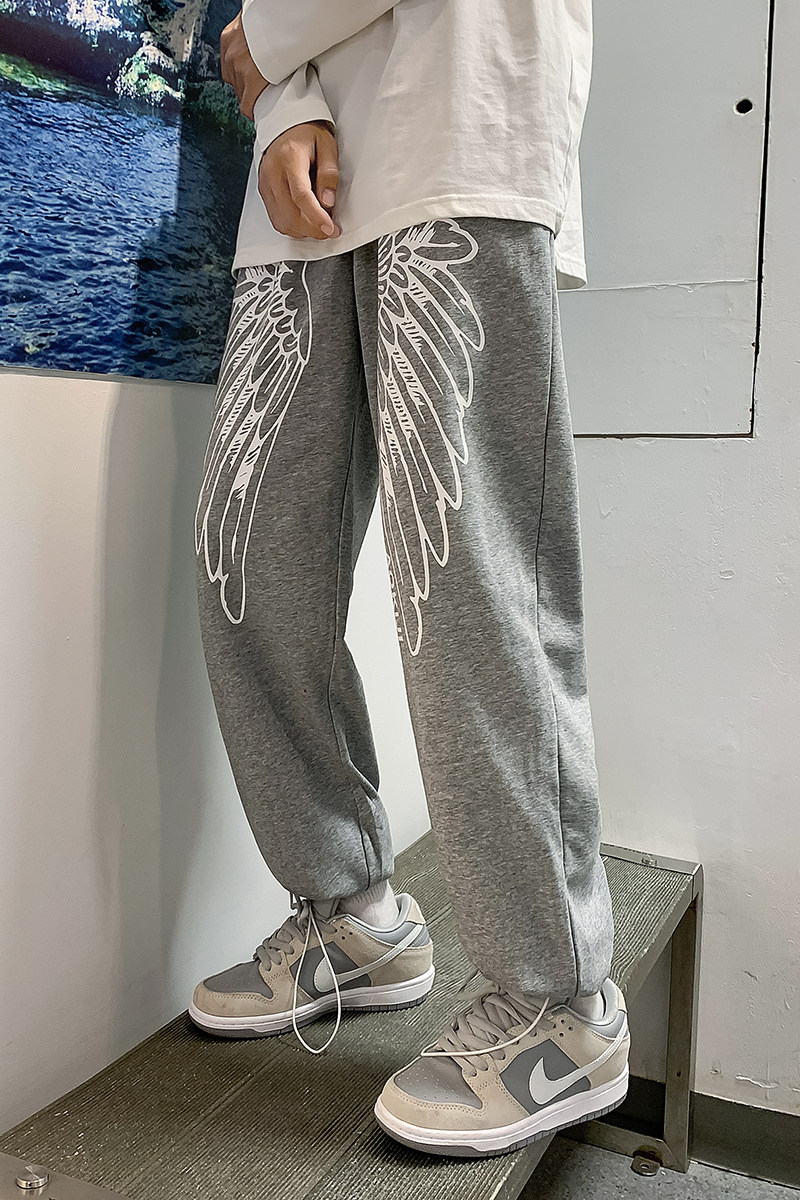艺术感慵懒裤子高街ins潮灰色翅膀运动卫裤男boy长裤6648,男装休闲裤,电商C208A