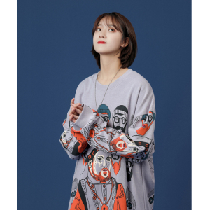 圆领无帽卫衣女春秋薄款2025新款韩版宽松小个子洋气减龄上衣3010图片