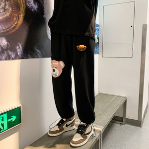 小熊运动裤男春秋季宽松束脚卫裤青少年潮流ins个性休闲裤子6651图片