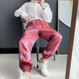 渐变彩色亮面冰丝垂感休闲裤男潮流很仙的裤子炫彩束脚运动九分裤，男装休闲裤，电商C208A