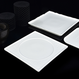 酒店中厨陶瓷纯白正方平底冷菜展示平板盘会所创意凉菜意境菜餐具
