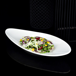 酒店纯白色陶瓷不规则冷菜盘饭店异形凹造型长条凉菜盘子意境菜碟