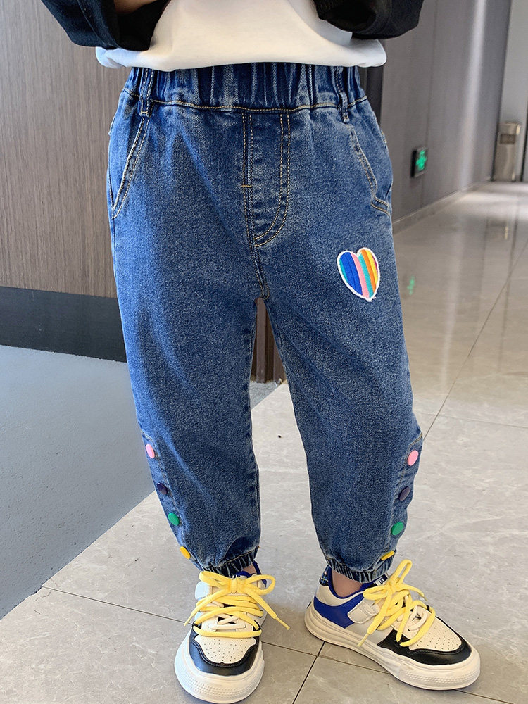 여아 한국식 봄 가을 청바지 여아가 밖에서 입는 패셔너블하고 세련된 바지 2022 새로운 인터넷 연예인 가을 의류 트렌드