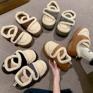 羊羔毛魔术贴棉鞋女冬季加绒加厚保暖面包女鞋2023新款短筒雪地靴