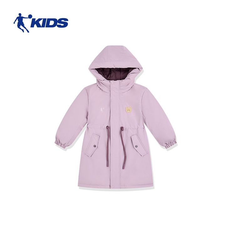 乔丹儿童羽绒服女童中长款冬季收腰保暖小童梭织运动风衣T9517699