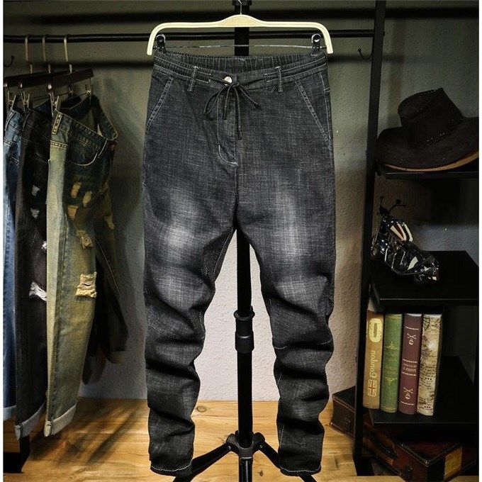 2018 new pattern Drawstring Elastic waist Elastic force Versatile Jeans black Self cultivation student Spring and summer Thin section trousersin the Women's Shoes, Low shoes  category - from Buy2taobao.com to provide professional Taobao agent buy service