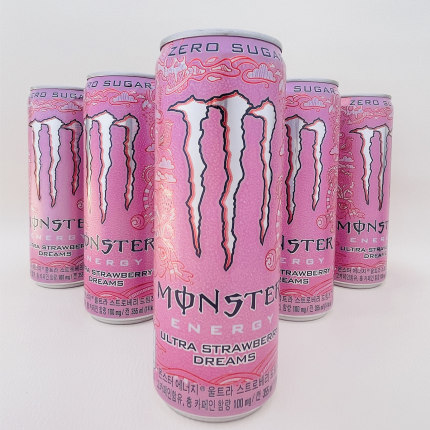 韩国进口Monster魔爪无糖草莓355mlx4罐能量型维生素功能饮料