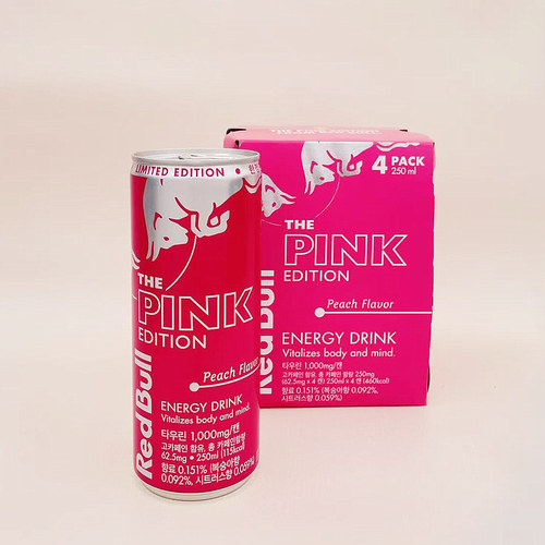 韩国版奥地利红牛RedBull桃子味含气维生素运动功能饮料250mlx6罐