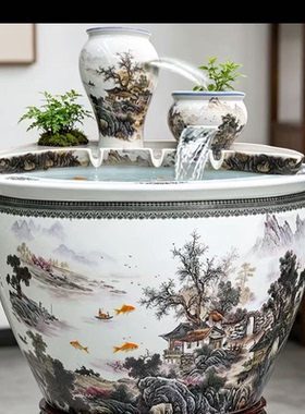 古法陶瓷循环水养鱼造景陶罐