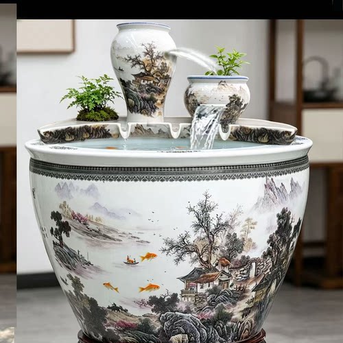 古法陶瓷循环水养鱼造景陶罐