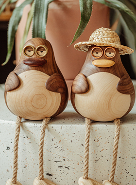原上城长腿大鸟原木风装饰摆件家居饰品桌面创意礼品原创设计室内