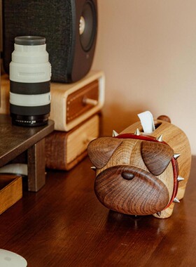 原创设计实木狗狗纸巾盒家用客厅茶几可爱动物抽纸盒创意桌面摆件