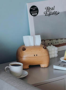 胡桃木大角怪实木抽纸盒轻奢质感书房办公桌创意摆件家居好物