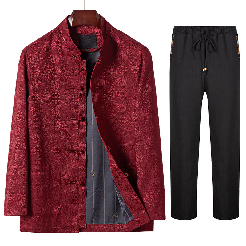 중년 및 노인 당나라 정장 남성 봄 가을 얇은 재킷 중국 정장 재킷 중국 스타일 남성 할아버지 옷