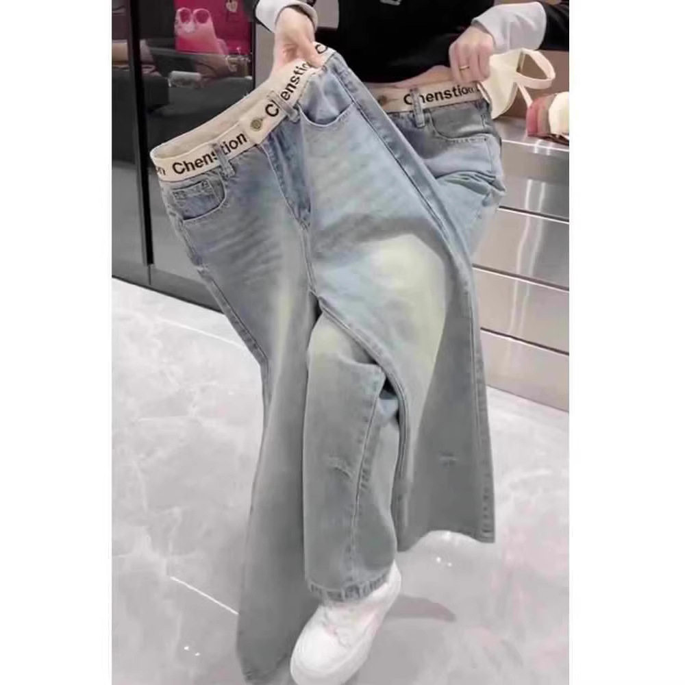 窄版直筒牛仔裤女2026新款夏季显瘦拖地裤大码百搭刺绣遮肉阔腿裤
