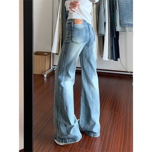 美式复古微喇修身阔窄版浅色牛仔裤女2026春秋新款直筒显瘦马蹄裤