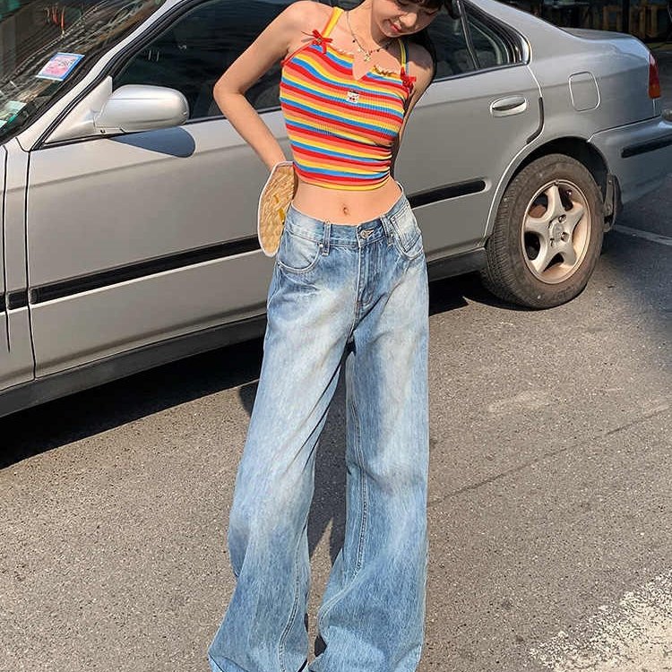 2026春秋新款美式复古水洗宽松直筒牛仔裤女百搭垂感阔腿长裤子潮