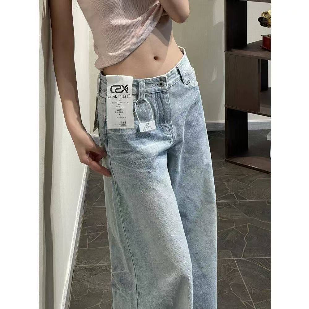 浅蓝色阔腿牛仔裤女2026春秋新款低腰显瘦薄款直筒宽松辣妹拖地裤