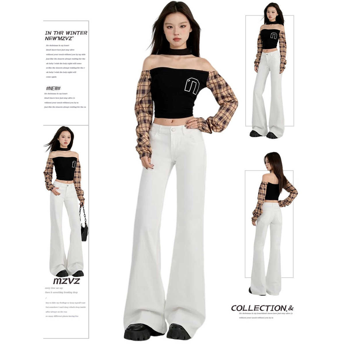 美式白色低腰微喇牛仔裤女2026春季新款不贴腿显瘦辣妹马蹄喇叭裤