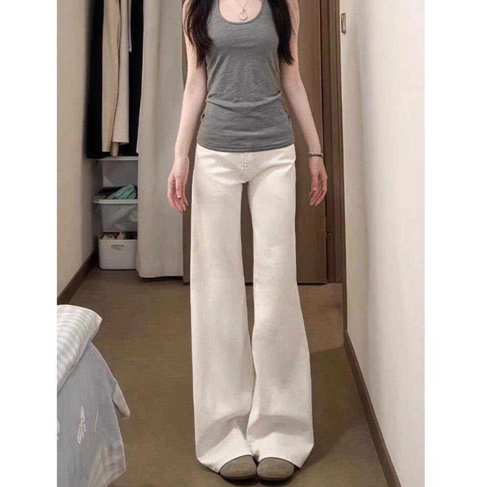 白色微喇叭牛仔裤女2025春夏新款高腰显瘦宽松不贴腿阔腿拖地裤子