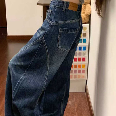 大码复古美式牛仔裤女秋季