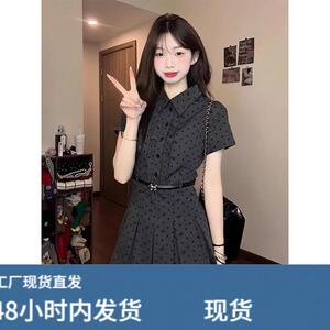 2026新款法式复古学院风高级感短袖衬衫连衣裙子假两件套装女夏季