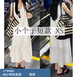 145小矮个子无袖连衣裙子女夏150显高穿搭法式海边度假气质长裙xs