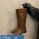 美拉德复古棕色西部牛仔长靴女秋冬显瘦不过膝长筒平底骑士靴子