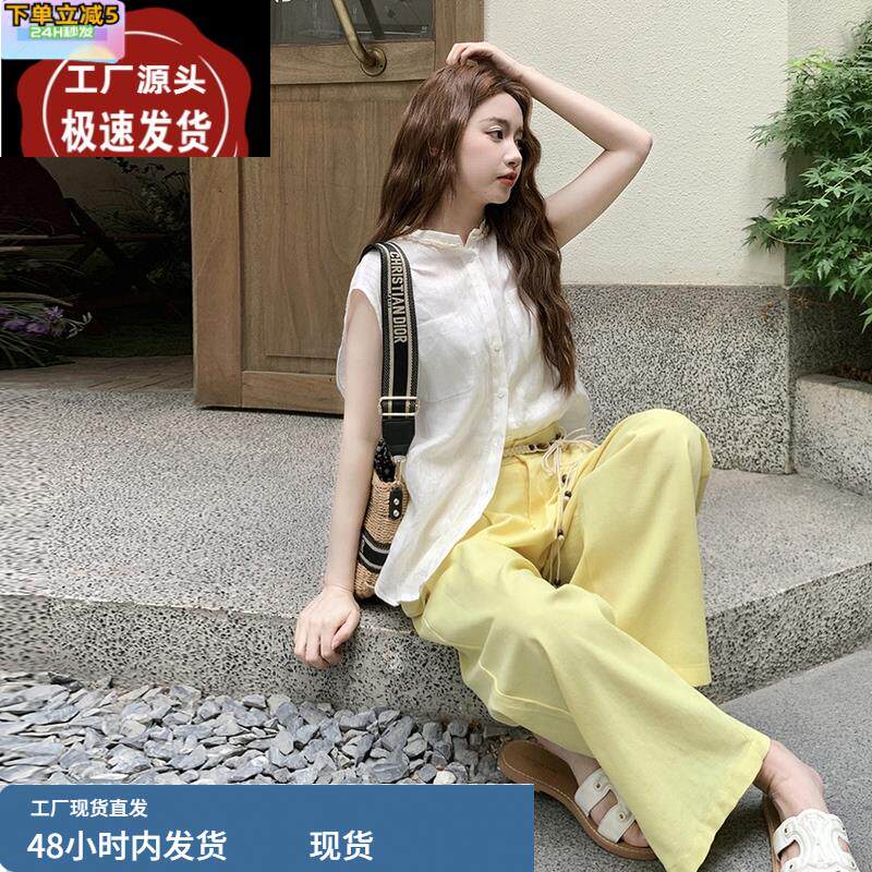 橘子汽水穿搭黄色阔腿裤女2025夏季新款韩系减龄巨好看爆款弯刀裤