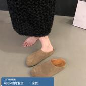 女秋外穿懒人一脚蹬休闲包头半拖鞋 牛皮版 内增高真皮厚底勃肯鞋
