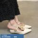 女2025春秋尖头浅口金扣平底单鞋 T字带玛丽珍鞋 小众法式 羊皮版