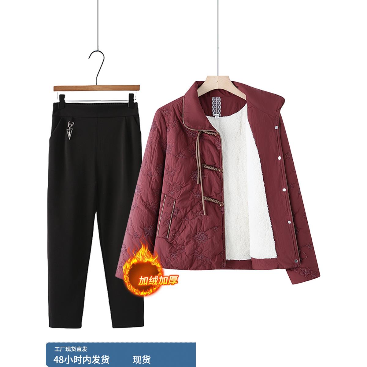 中年妈妈冬装棉服加绒加厚棉袄2025新款中老年女装秋冬季保暖外套