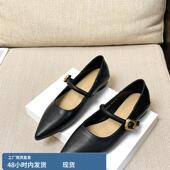 一字扣带浅口低跟单鞋 复古玛丽珍女鞋 软皮平底鞋 法式 尖头2025新款