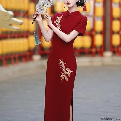 旗袍裙改良年轻款少女高端大气上档次订婚宴礼服民国风千金带披肩