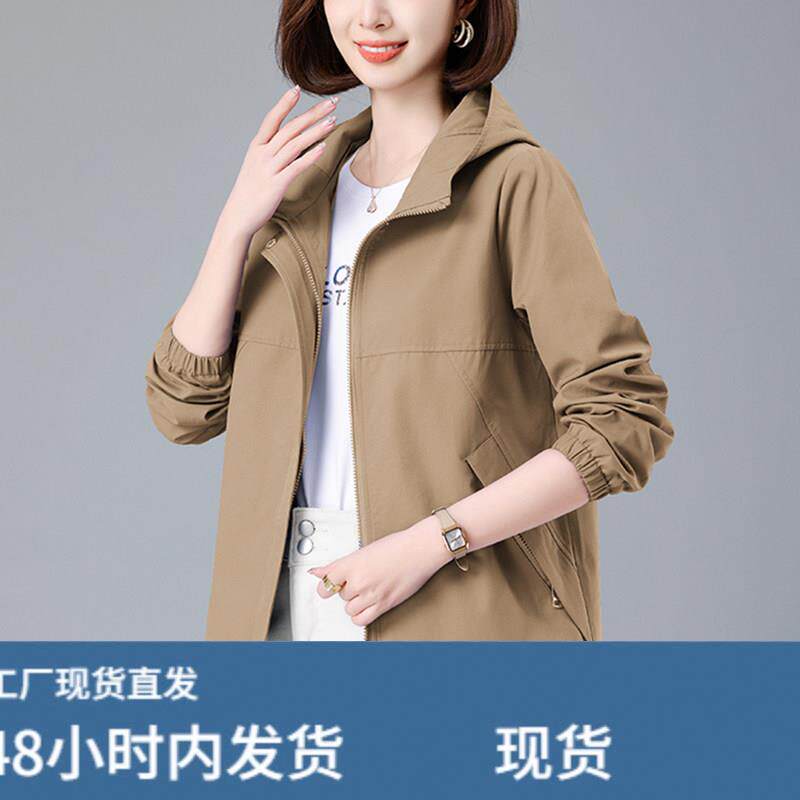 胖mm春季斜插拉链口袋连帽风衣2026新款大码女装妈妈春秋薄款外套图片