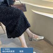 女 法式 粗跟浅口玛丽珍单鞋 夏季 跟高2厘米 小众气质方头低跟小皮鞋